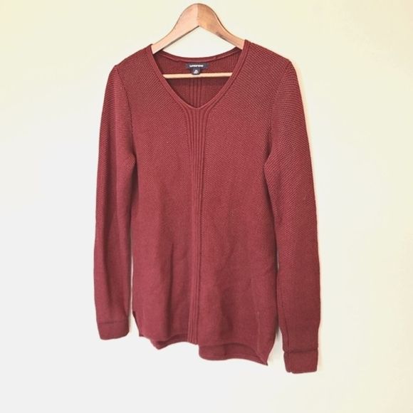Land's End Tight Knit V Neck Cotton Sweater Maroon Size Medium - Picture 3 of 6